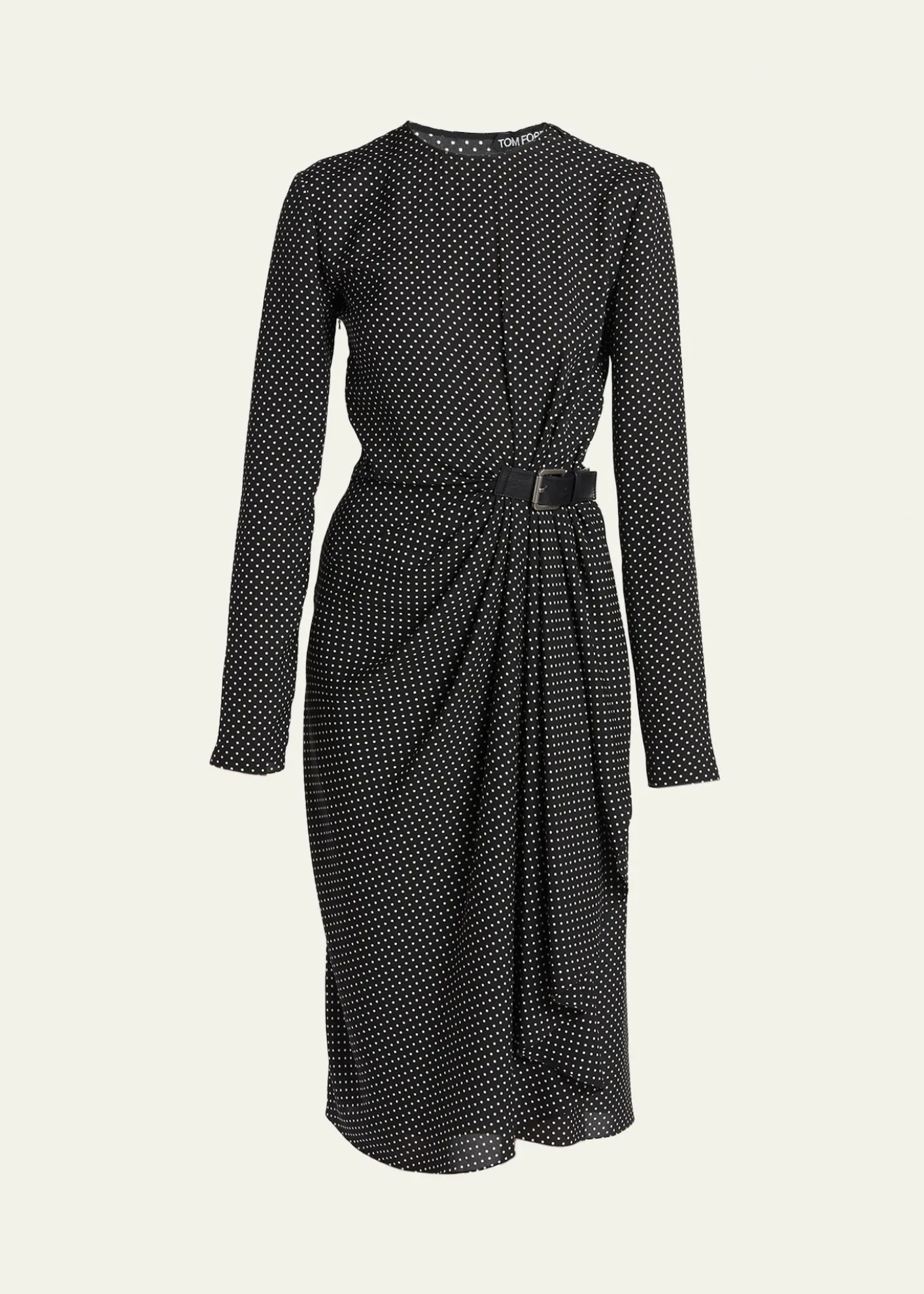 TOM FORDPolka Dot Silk Gathered Buckle Midi Dress