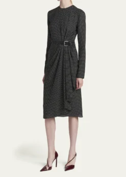 TOM FORDPolka Dot Silk Gathered Buckle Midi Dress
