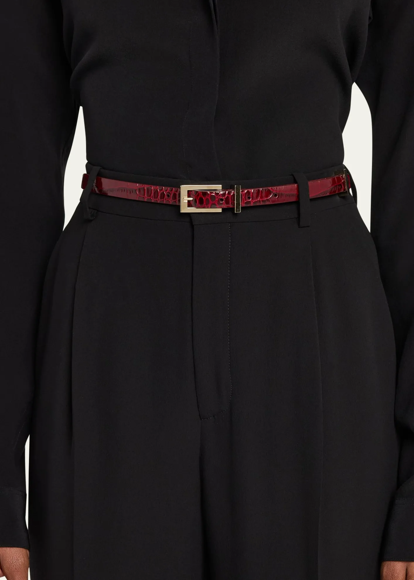 TOM FORDShiny Stamped Croc-Embossed Leather Belt