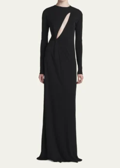 TOM FORDSlash Cutout Long-Sleeve Crepe Jersey Maxi Dress