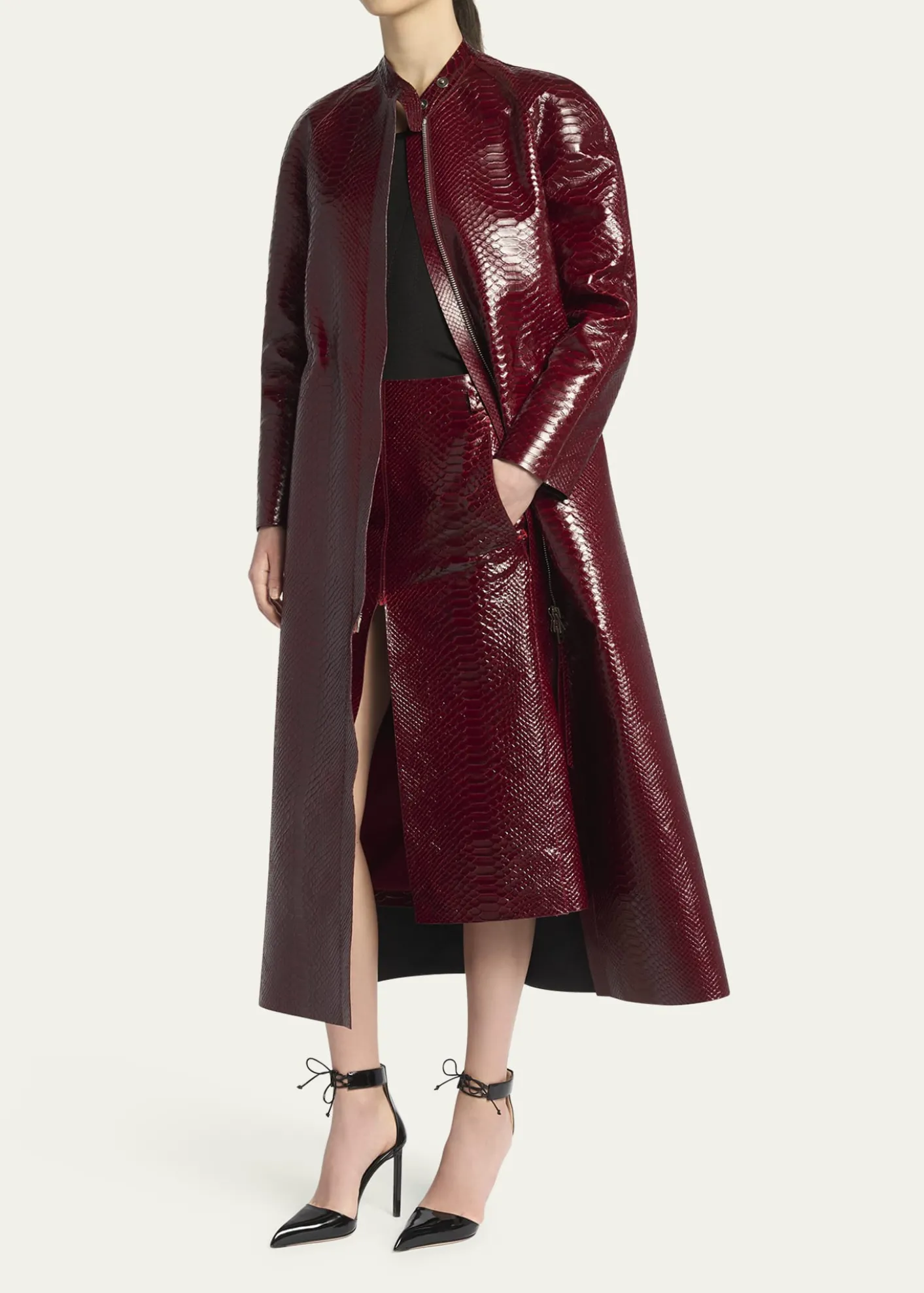 TOM FORDSnake-Embossed Leather Long Coat