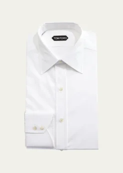 TOM FORDSolid Barrel-Cuff Dress Shirt, White