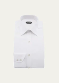 TOM FORDSolid Barrel-Cuff Dress Shirt, White