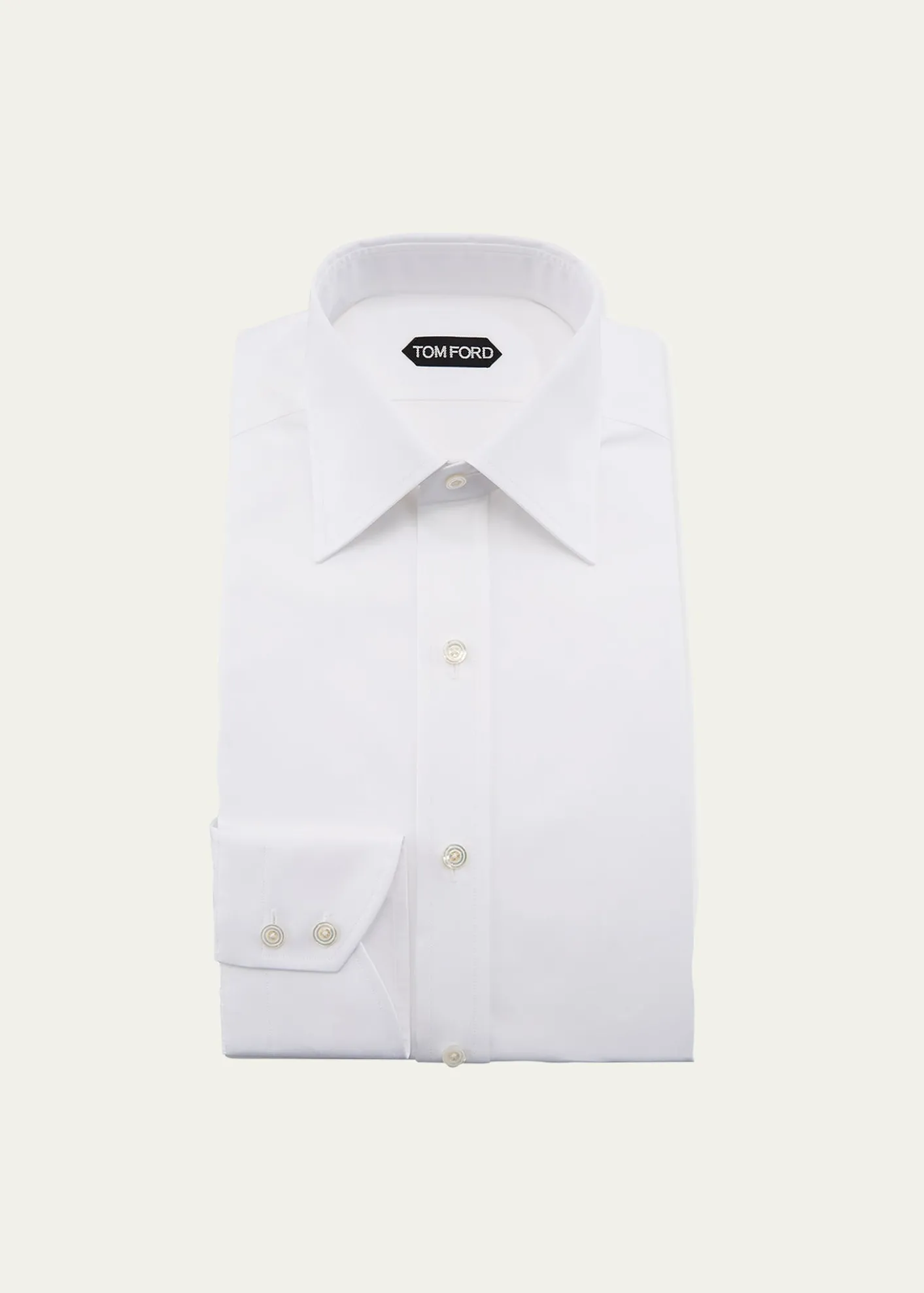 TOM FORDSolid Barrel-Cuff Dress Shirt, White