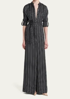 TOM FORDStriped Silk Long-Sleeve Belted Maxi Shirtdress