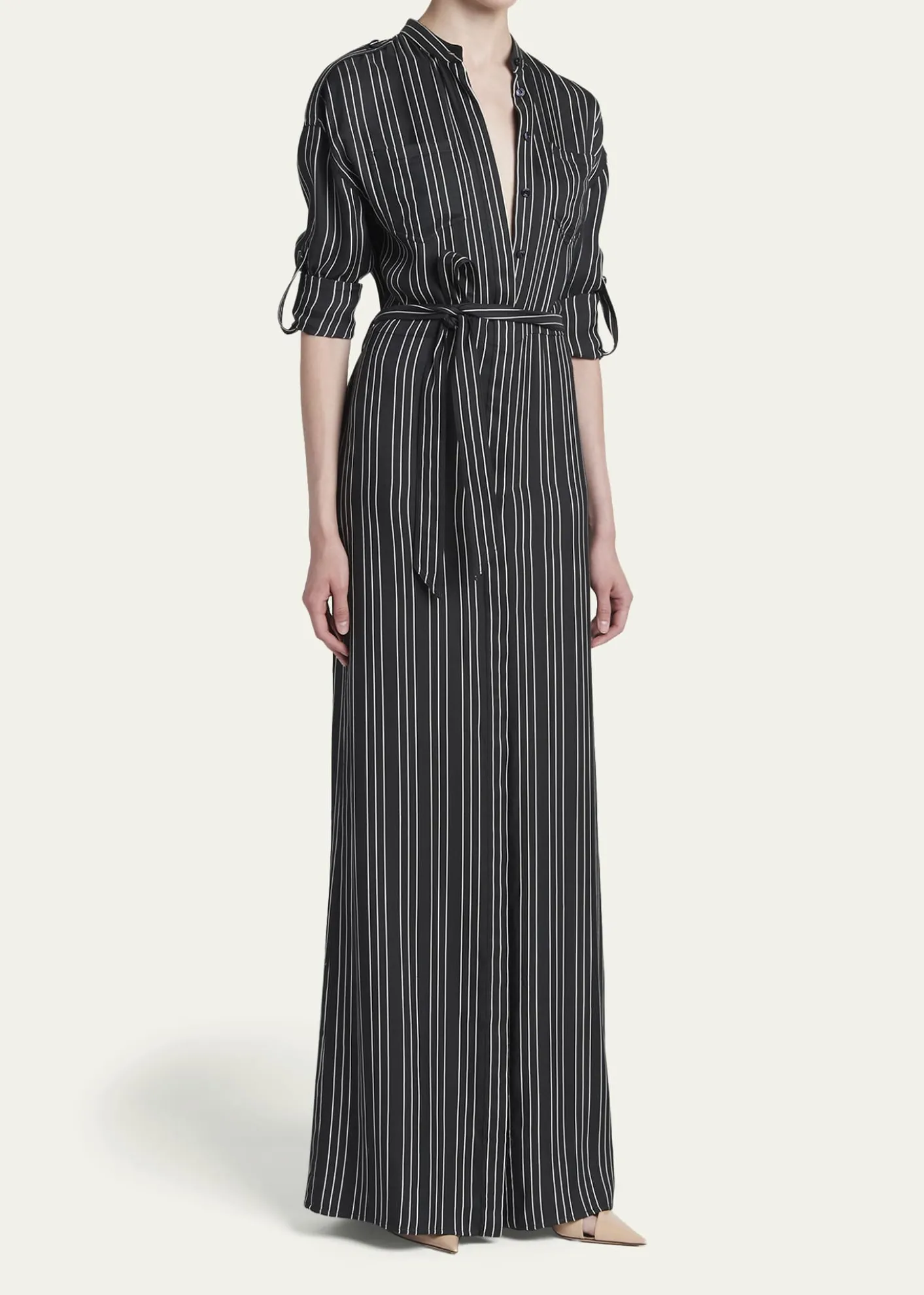 TOM FORDStriped Silk Long-Sleeve Belted Maxi Shirtdress