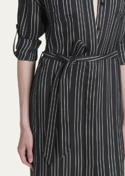 TOM FORDStriped Silk Long-Sleeve Belted Maxi Shirtdress