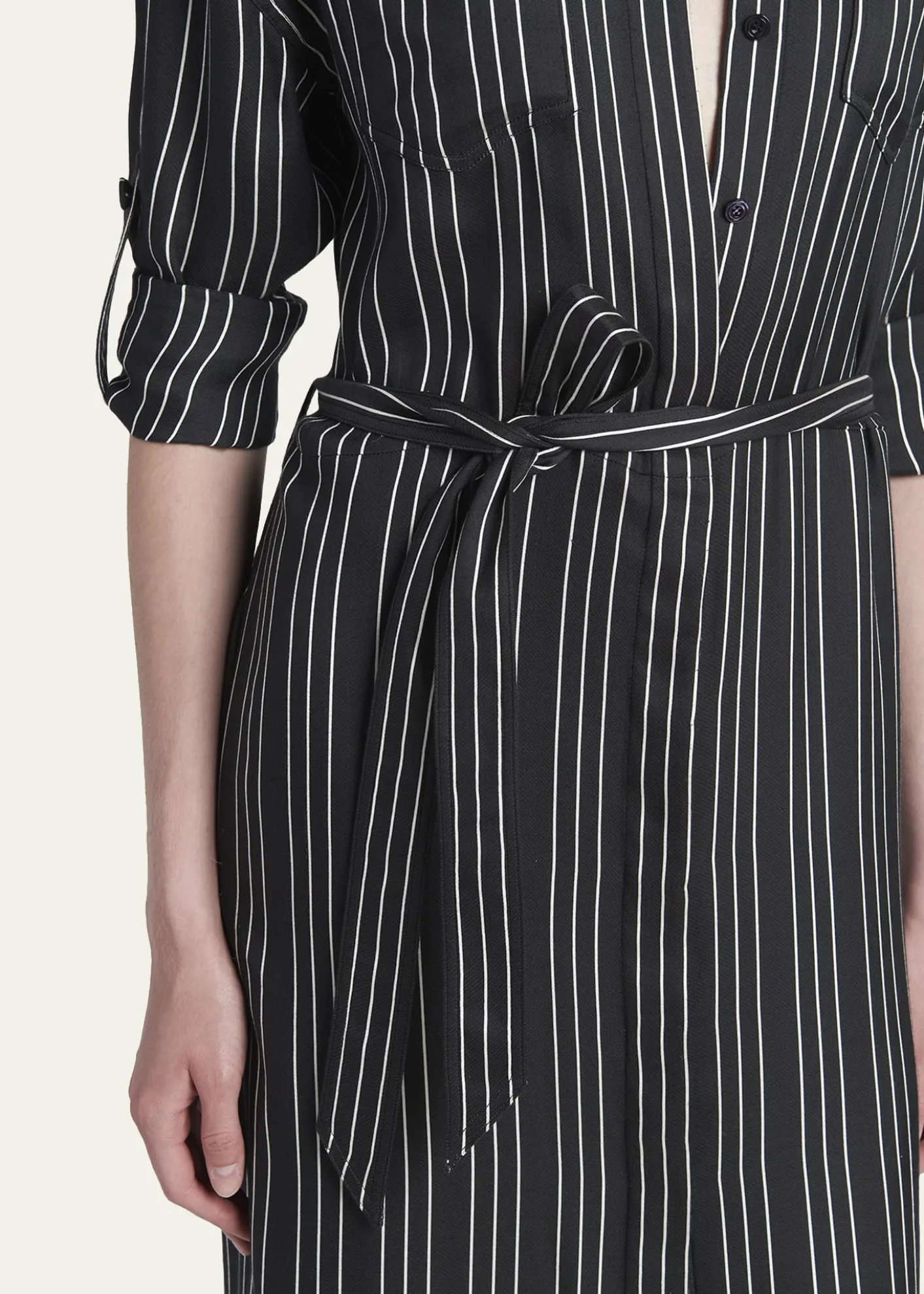 TOM FORDStriped Silk Long-Sleeve Belted Maxi Shirtdress