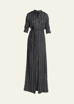 TOM FORDStriped Silk Long-Sleeve Belted Maxi Shirtdress
