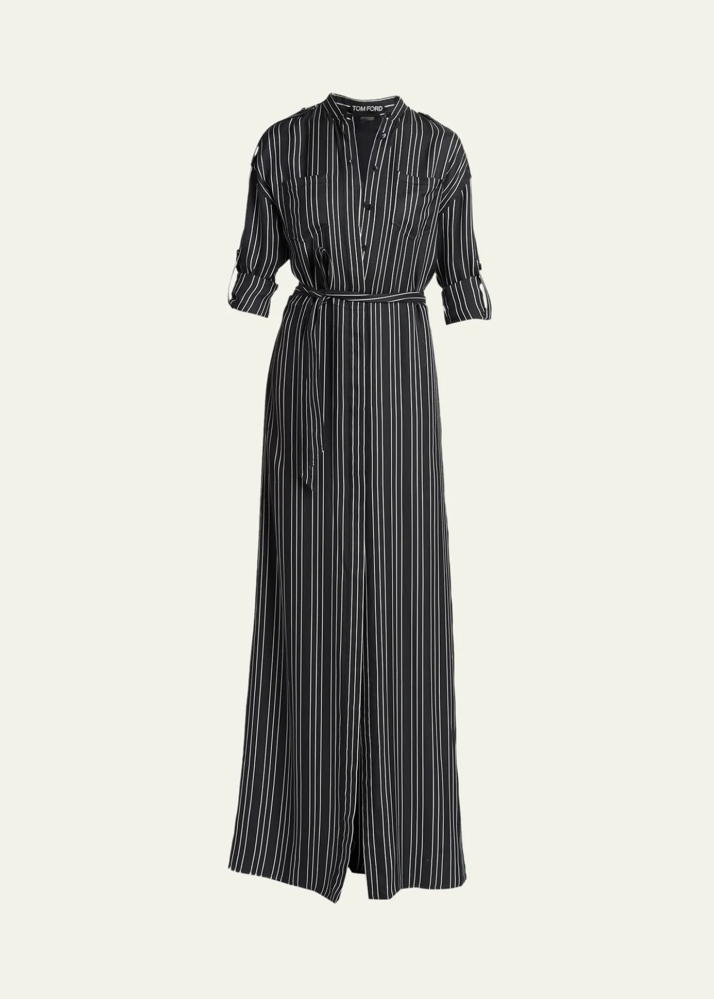TOM FORDStriped Silk Long-Sleeve Belted Maxi Shirtdress