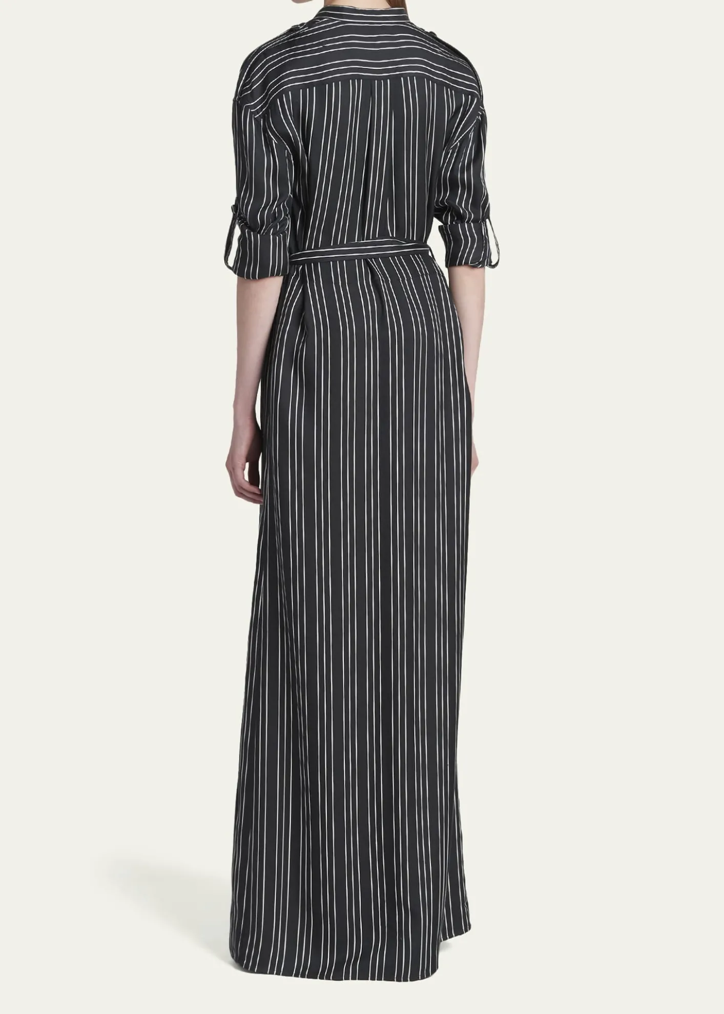 TOM FORDStriped Silk Long-Sleeve Belted Maxi Shirtdress