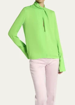 TOM FORDTwisted-Neck Silk Long-Sleeve Shirt