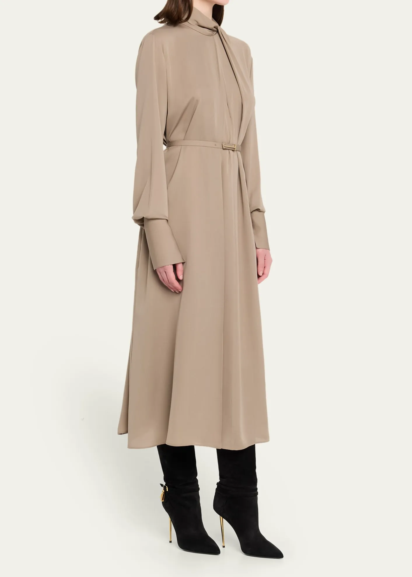 TOM FORDWashed Silk Georgette Belted Midi Dress