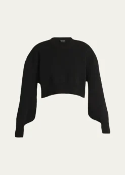 TOM FORDWool-Cashmere Blouson-Sleeve Crop Sweater