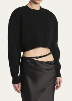 TOM FORDWool-Cashmere Blouson-Sleeve Crop Sweater