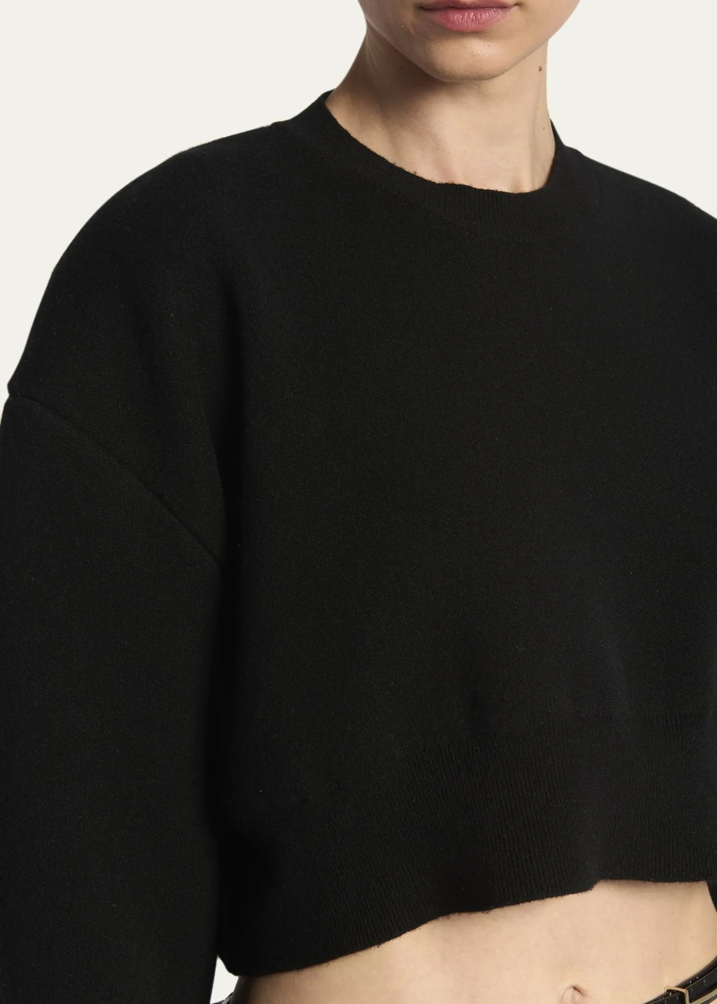 TOM FORDWool-Cashmere Blouson-Sleeve Crop Sweater