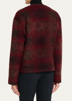 TONYWACKV-Neck Plaid Mohair Jacket