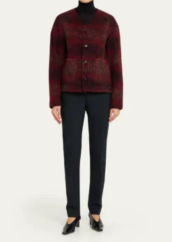 TONYWACKV-Neck Plaid Mohair Jacket