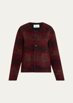TONYWACKV-Neck Plaid Mohair Jacket