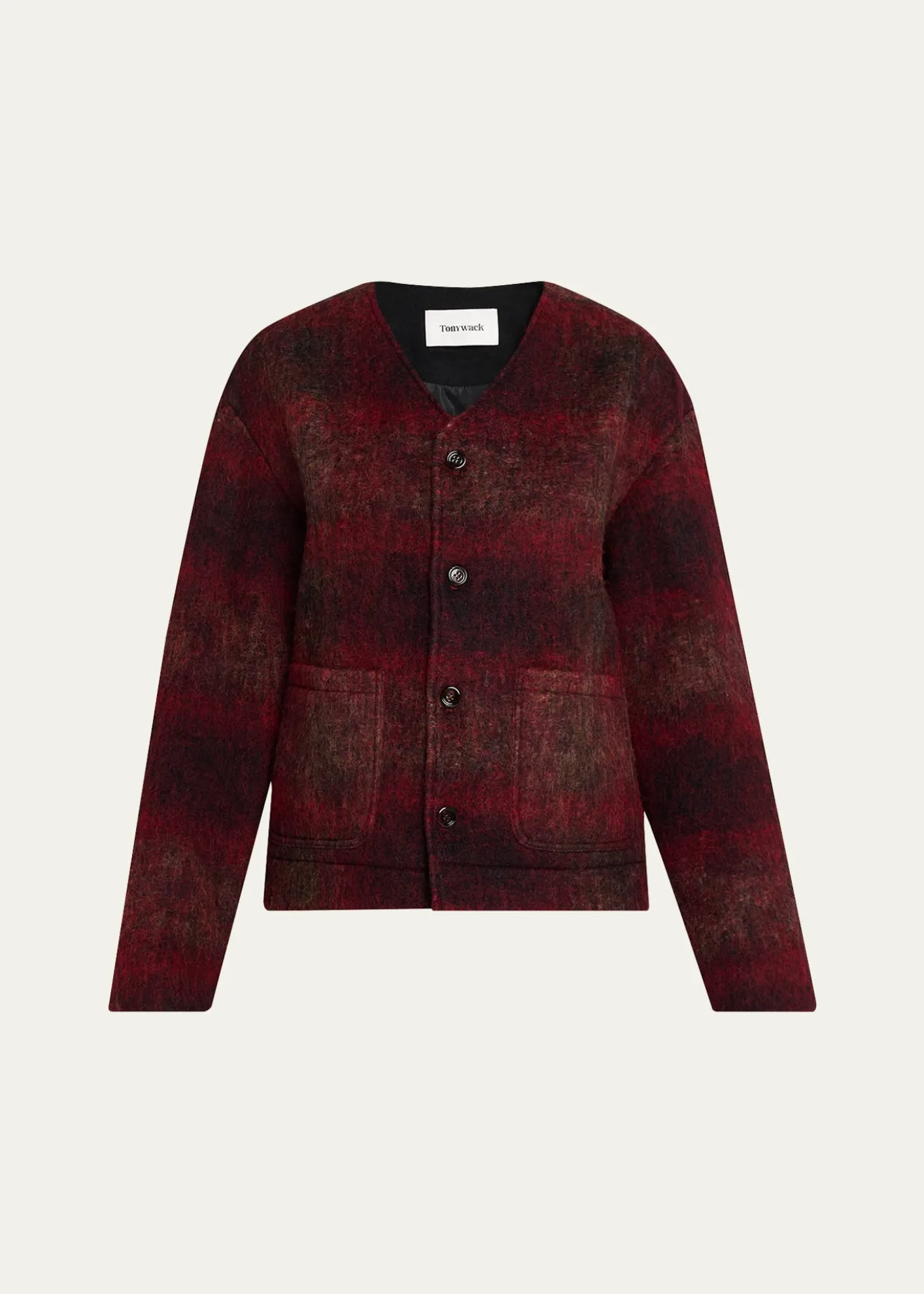 TONYWACKV-Neck Plaid Mohair Jacket