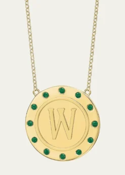 Tracee Nichols14K Gold Initial Token Necklace with Emeralds