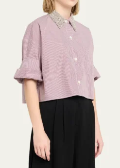 TWPNext Ex Striped Cropped Shirt with Crystal Collar