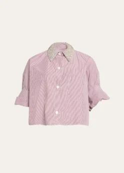 TWPNext Ex Striped Cropped Shirt with Crystal Collar