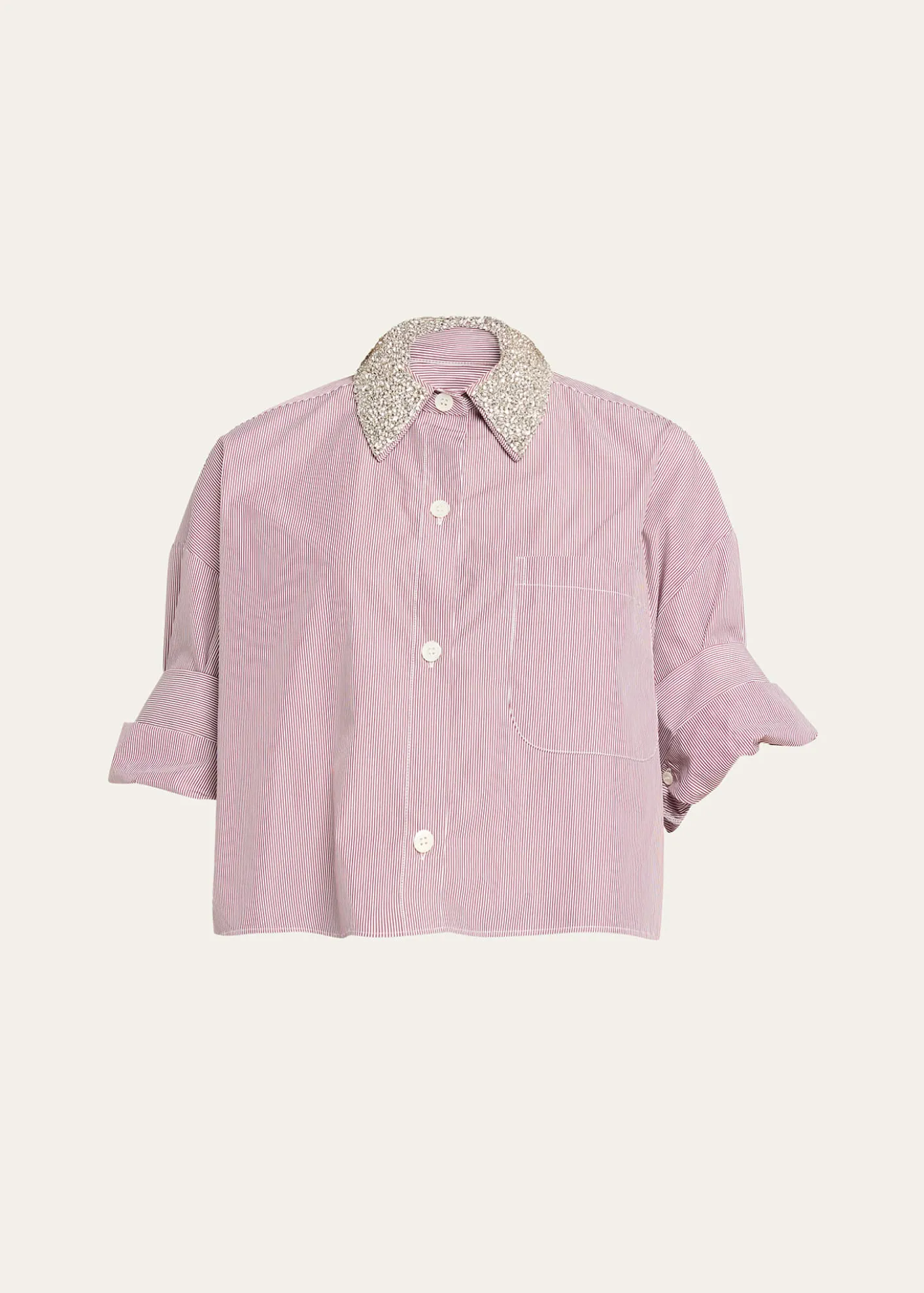 TWPNext Ex Striped Cropped Shirt with Crystal Collar
