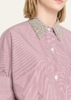 TWPNext Ex Striped Cropped Shirt with Crystal Collar