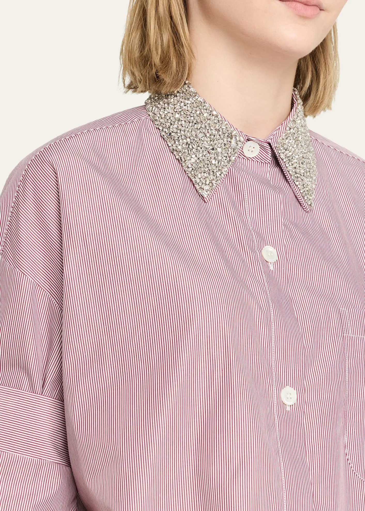 TWPNext Ex Striped Cropped Shirt with Crystal Collar