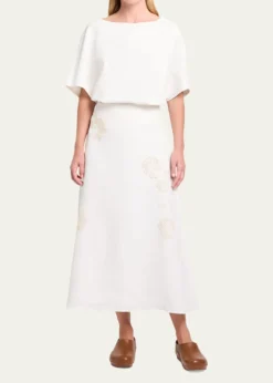 TWPThe A-Line Embroidered Linen Skirt