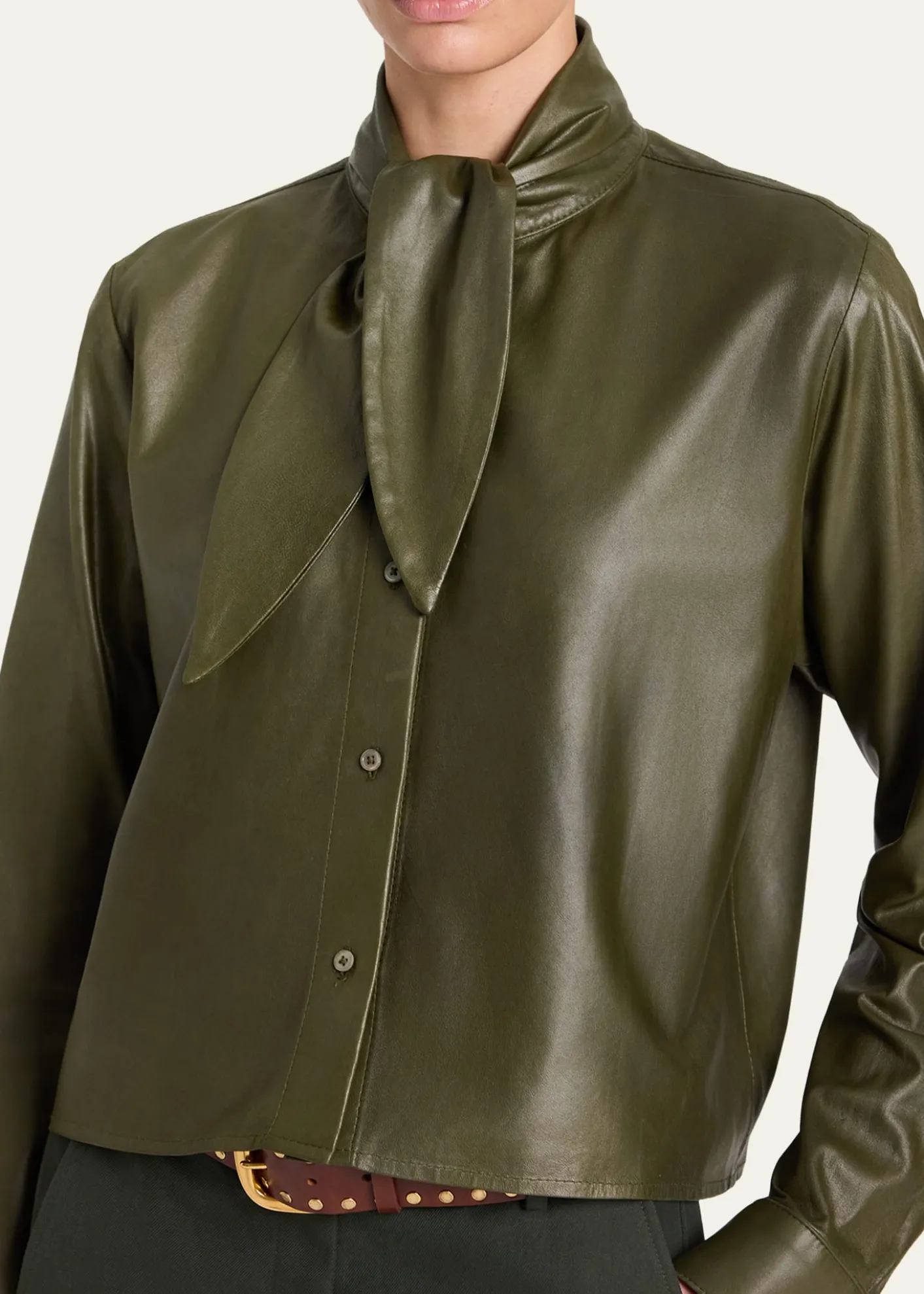 TWPTie-Neck Leather Shirt