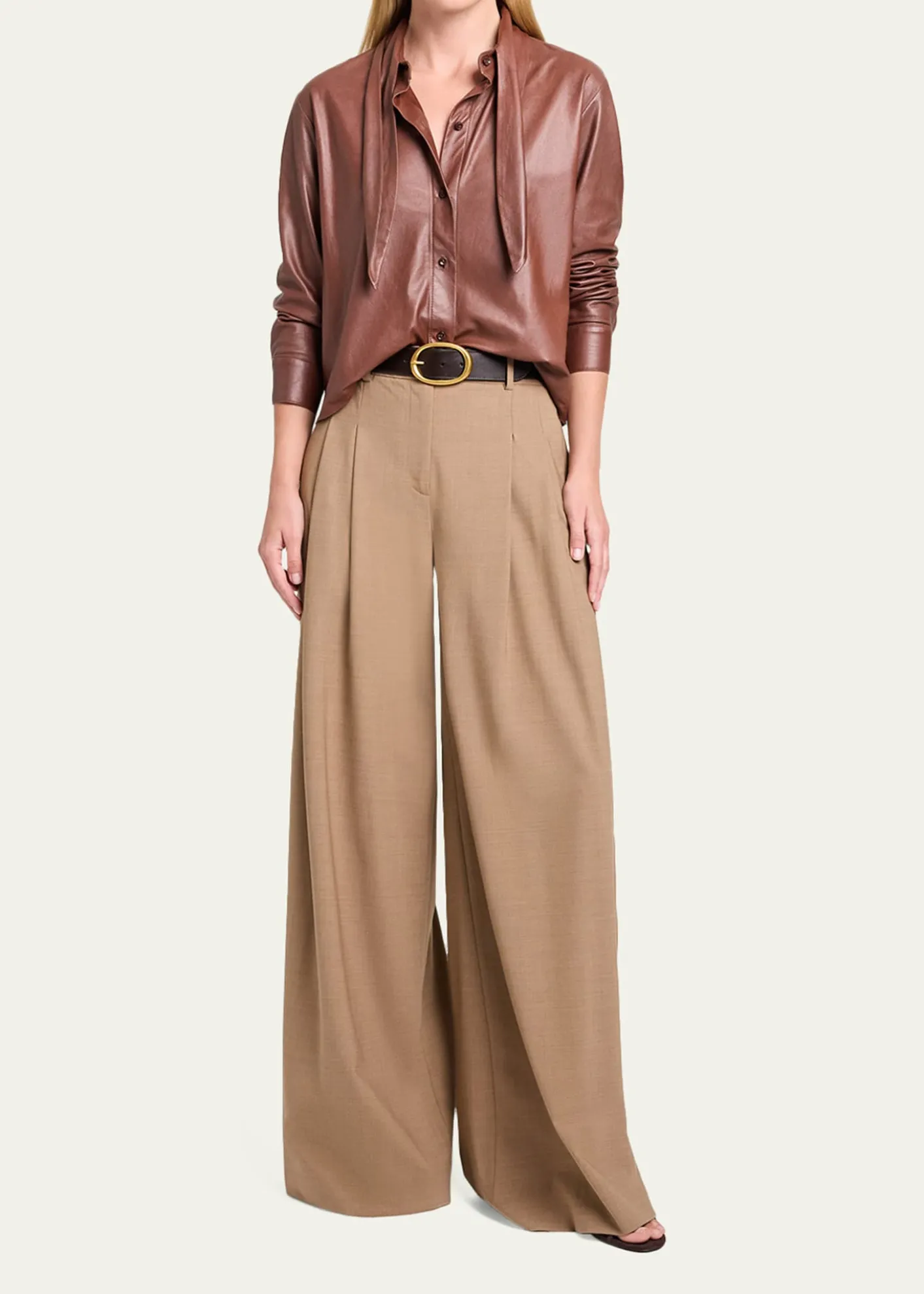 TWPTie-Neck Leather Shirt