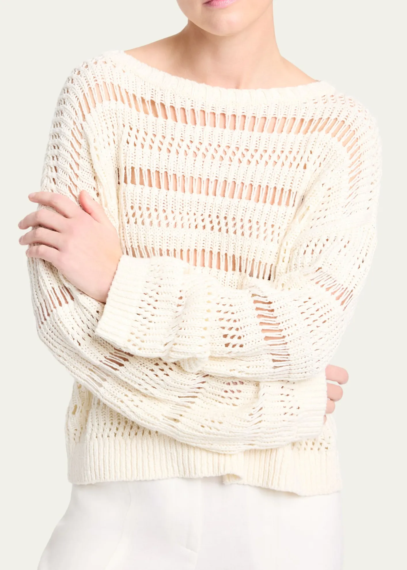 TWPWide-Neck Open Stitch Sweater