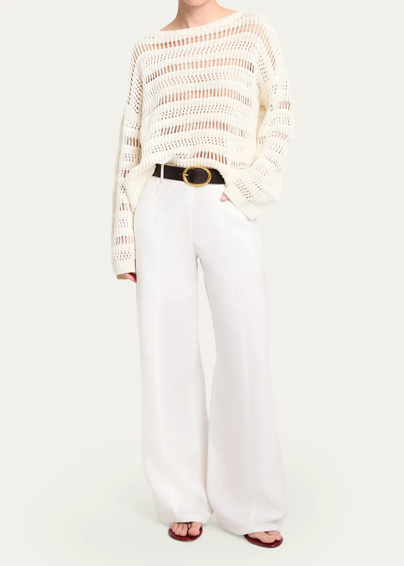 TWPWide-Neck Open Stitch Sweater