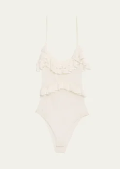 Ulla JohnsonBania Ruffled Pointelle Knit Bodysuit