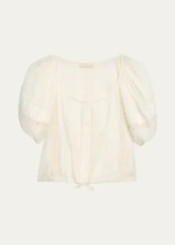 Ulla JohnsonClara Embroidered Short-Sleeve Cotton Blouse