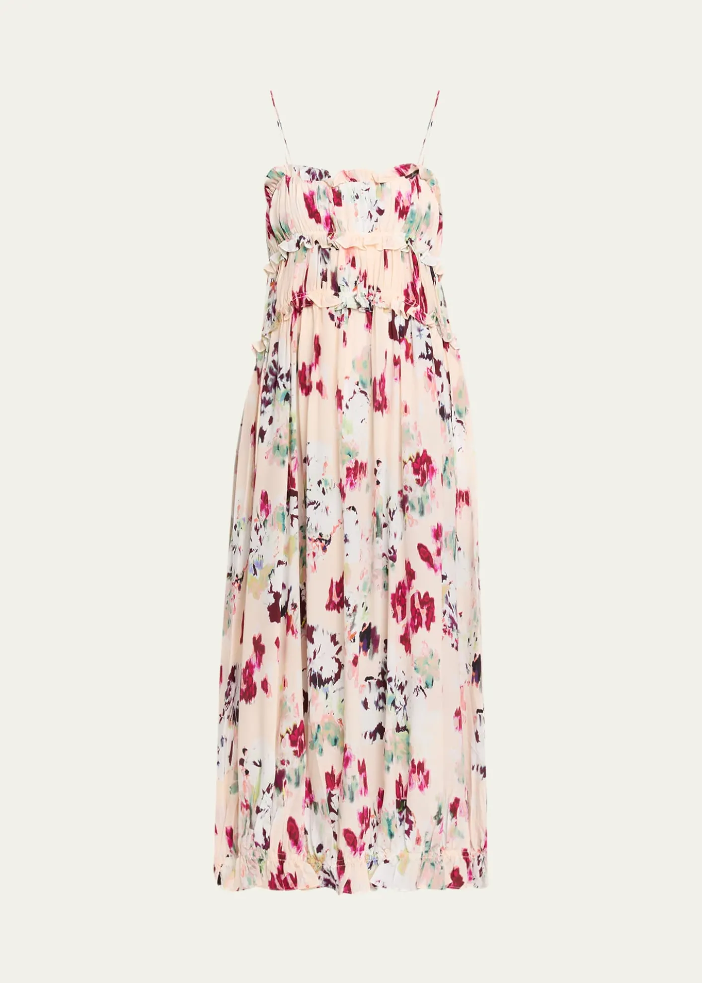 Ulla JohnsonClove Ruffled Floral Silk A-Line Midi Dress