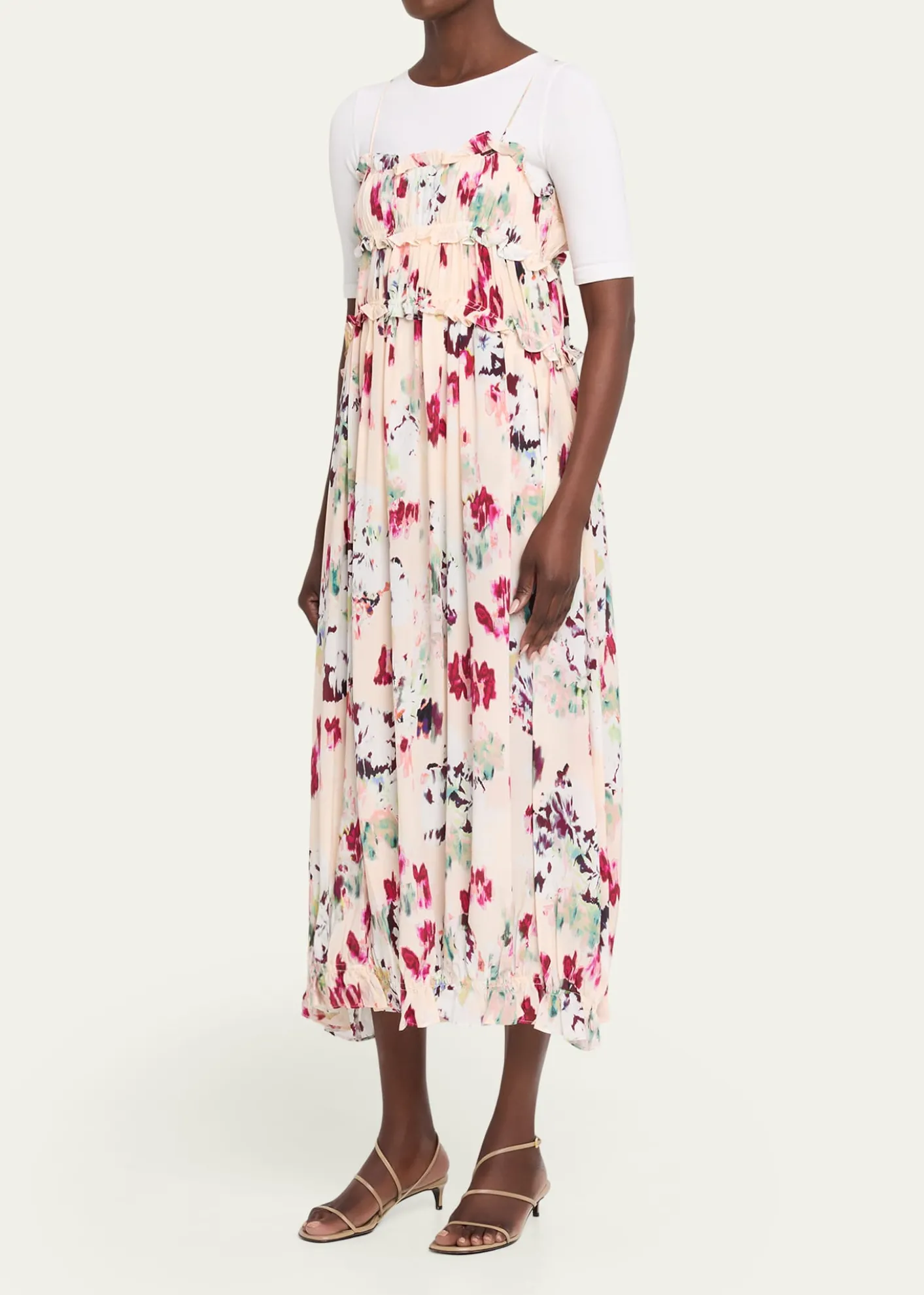 Ulla JohnsonClove Ruffled Floral Silk A-Line Midi Dress