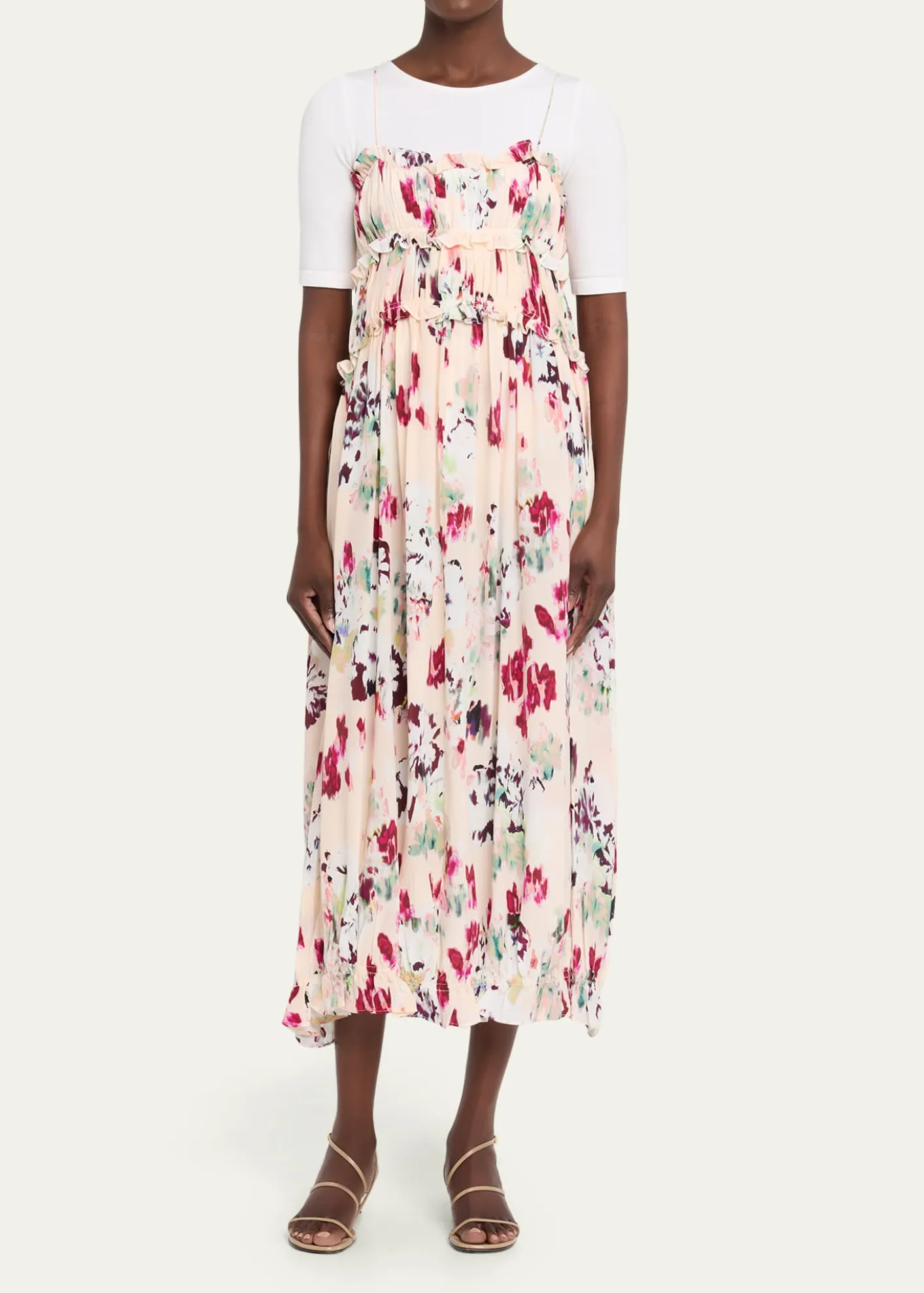 Ulla JohnsonClove Ruffled Floral Silk A-Line Midi Dress