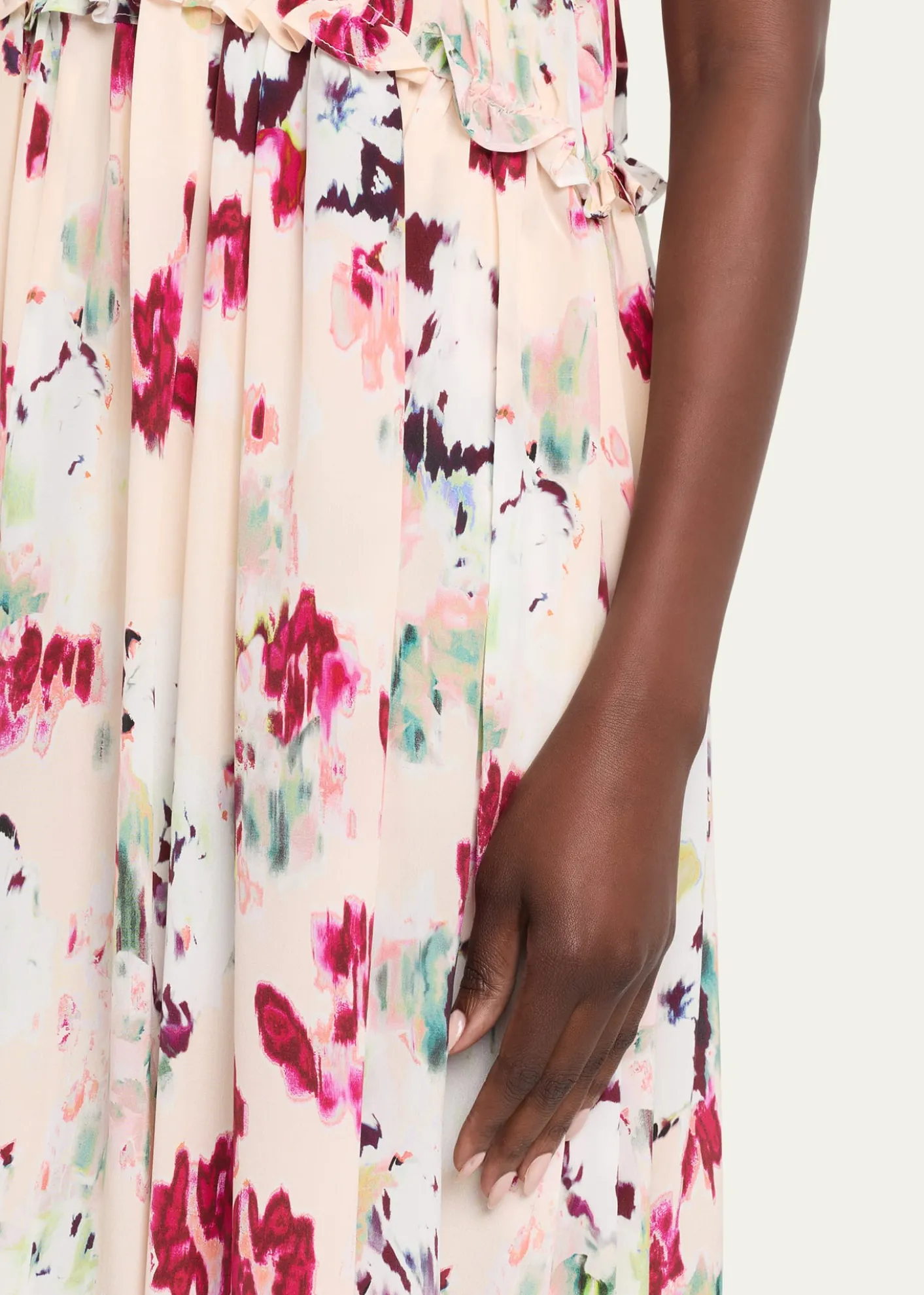 Ulla JohnsonClove Ruffled Floral Silk A-Line Midi Dress