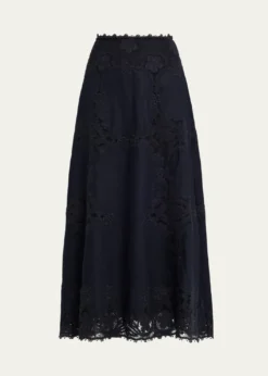 Ulla JohnsonFleur Embroidered Linen-Blend Midi Skirt