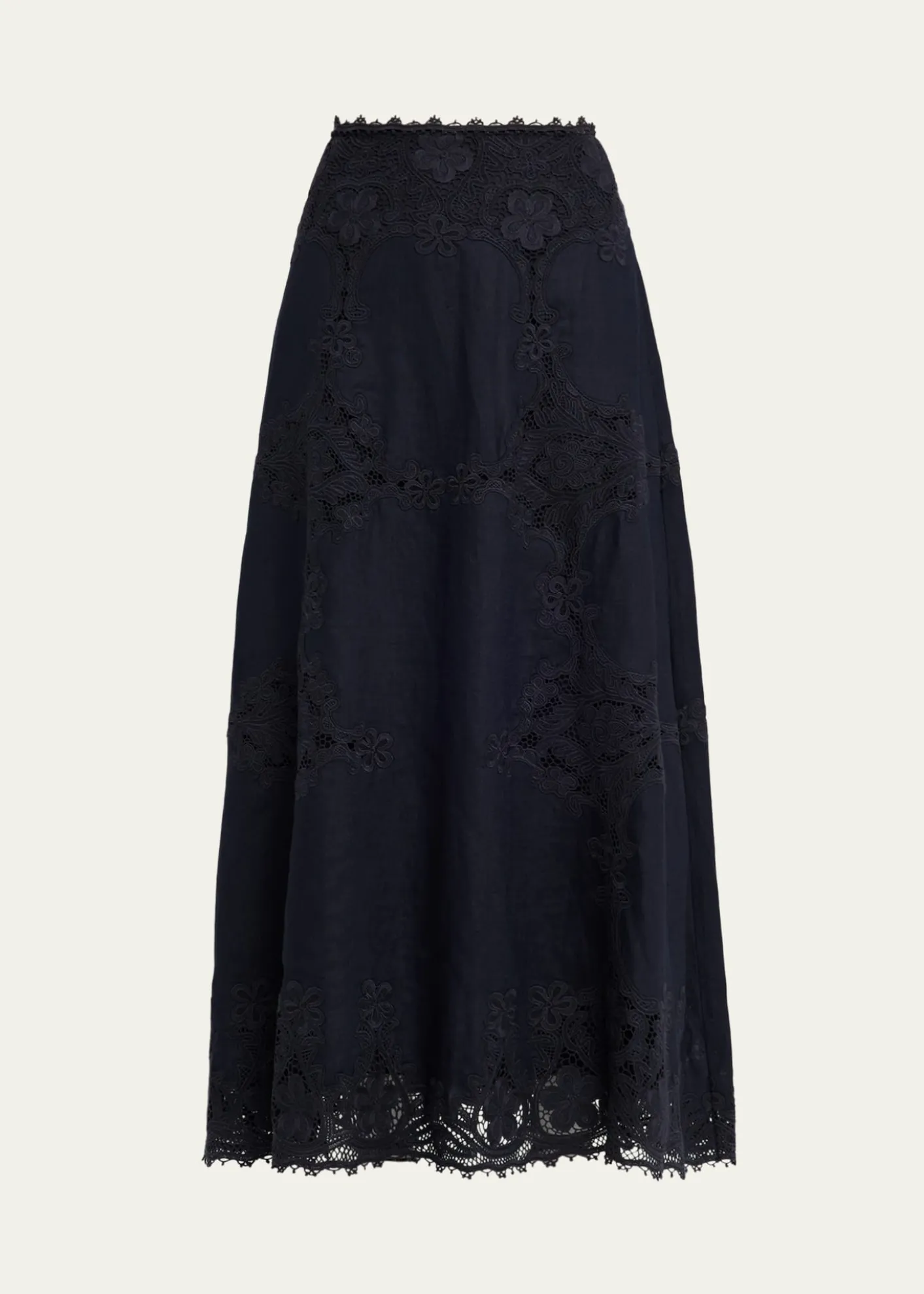Ulla JohnsonFleur Embroidered Linen-Blend Midi Skirt