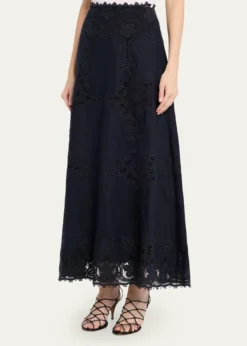 Ulla JohnsonFleur Embroidered Linen-Blend Midi Skirt