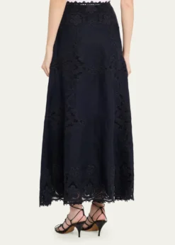 Ulla JohnsonFleur Embroidered Linen-Blend Midi Skirt