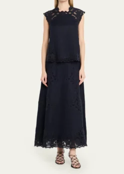 Ulla JohnsonFleur Embroidered Linen-Blend Midi Skirt