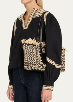 Ulla JohnsonLali Small Fringed Woven Raffia Tote Bag