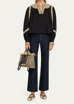 Ulla JohnsonLali Small Fringed Woven Raffia Tote Bag