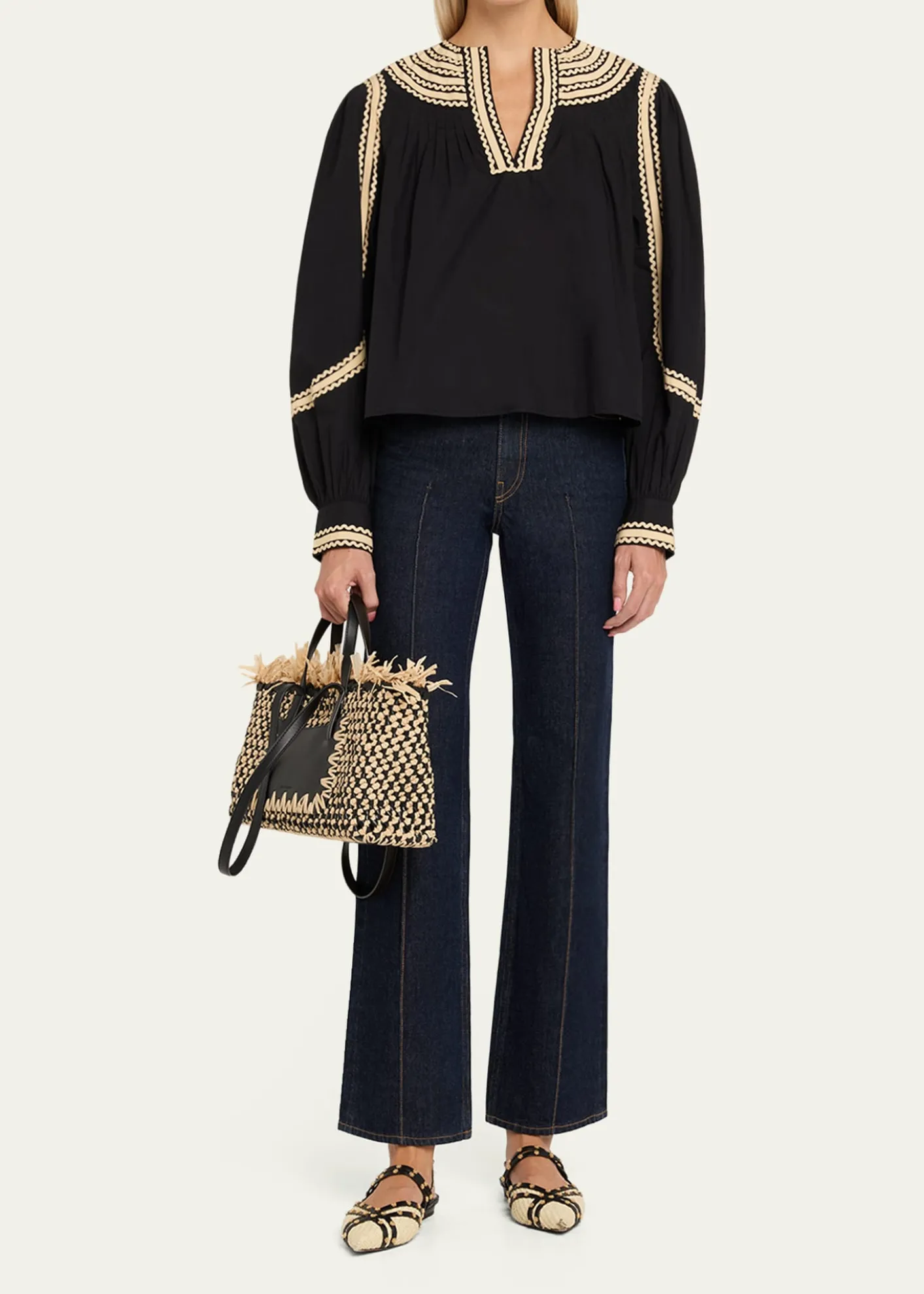 Ulla JohnsonLali Small Fringed Woven Raffia Tote Bag