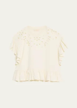 Ulla JohnsonMariana Embroidered Flutter-Sleeve Top